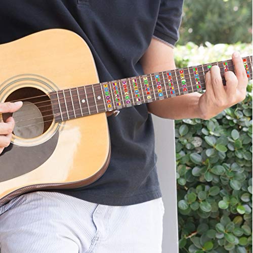 Matogle 4pcs Pegatinas de Notas Guitarra 2pcs Púas de Guitarra Acústicas y Eléctricas de 6 Cuerdas Para Principiantes que Aprenden Pegatinas de Escala de Diapasón Negro y Transparente