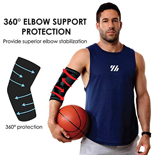 MEDGUARD Codera para hombres y mujeres, manga de compresión perfecta para el codo de tenis, codo de golfista, levantamiento de pesas, tendinitis y alivio del dolor articular (L)
