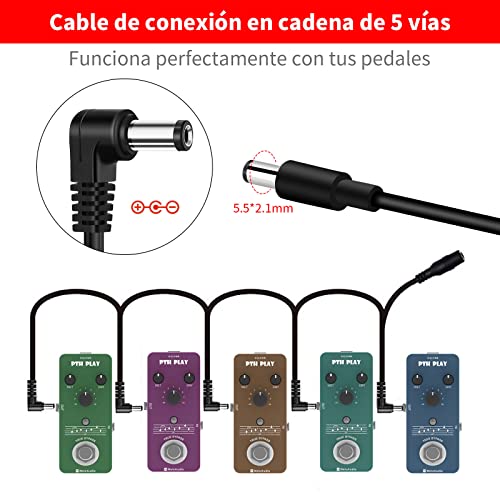 MEROM Fuente de Alimentación 9V Cargador para Pedal de Efectos de Guitarra, Adaptador con Cable de Conexión en Cadena de 5 vías