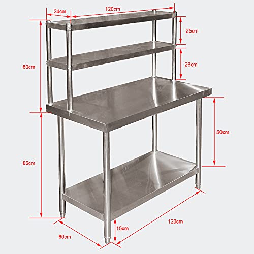 Mesa trabajo acero inoxidable 120x60x85cm estantería 2 niveles patas regulables Hostelería Gastro
