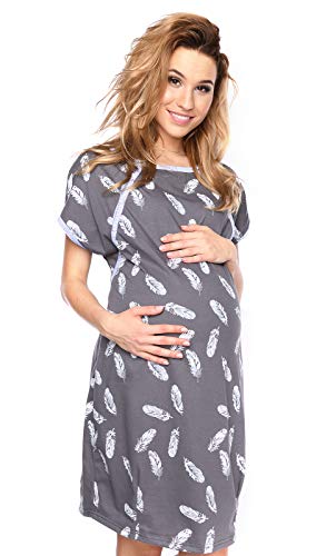 MijaCulture 3 en1 Camisón para el Parto Camisón de Maternidad & alimentación amamantamiento 4123 (42 EU/XL, Grafito/Plumas)