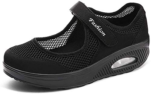 Moda Mujeres Tejida Cómodos Zapatos para Caminar Zapatillas De Deporte Talla 35-42 Zapatos Respirado Ligero Malla Mujeres Deporte Running Zapatillas Sacudir Casual Zapatos Height-Increasing Sneaker