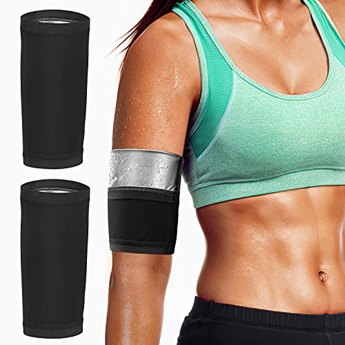 MoKo Recortadores de Brazos Multifuncional, 1 Par Bandas Reductoras Compresión de Sauna Deportivo Suave, Pérdida de Peso para Adelgazar y Entrenamiento para Hombres y Mujeres, S/M, Negro/Plata