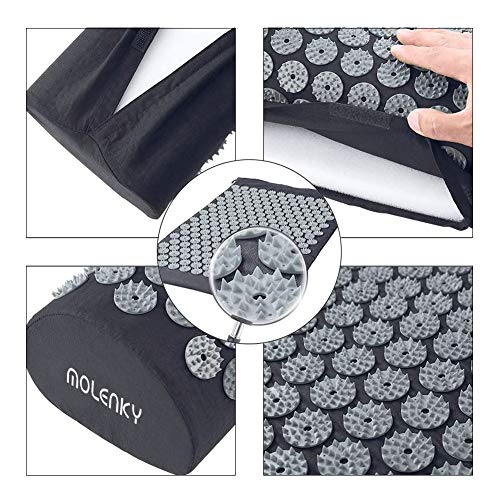 Molenky Esterilla Acupresion Kit, Estera de Acupresión + Cojín de Acupuntura + 2 Bolas de Masaje Para, Alivia el Dolor y la Presión Muscular, para Masaje de Espalda(Gris Oscuro-Gris Claro)
