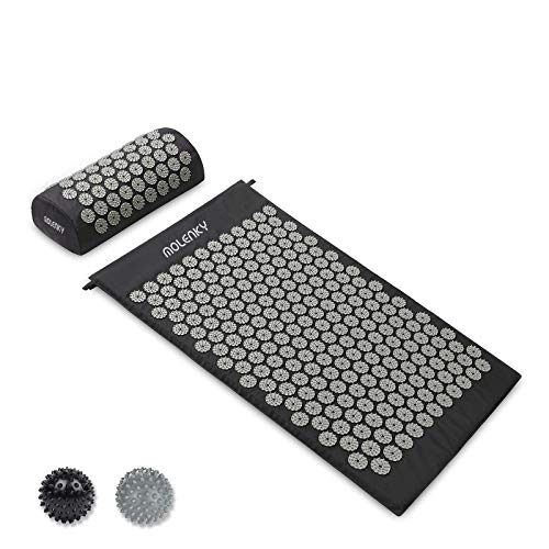 Molenky Esterilla Acupresion Kit, Estera de Acupresión + Cojín de Acupuntura + 2 Bolas de Masaje Para, Alivia el Dolor y la Presión Muscular, para Masaje de Espalda(Gris Oscuro-Gris Claro)