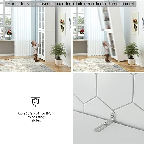 Mueble Vitrina de Cristal, Aparador Cocina, Estanteria para Libros, para Salón, Oficina, Estudio, con 6 Estantes 4 Puertas, Madera y Cristal, Blanco, 80x33x190cm