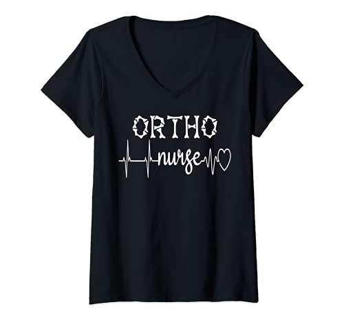 Mujer Enfermera Ortopédica Médico Personal Heartbeat Ortho Enfermería RN Camiseta Cuello V