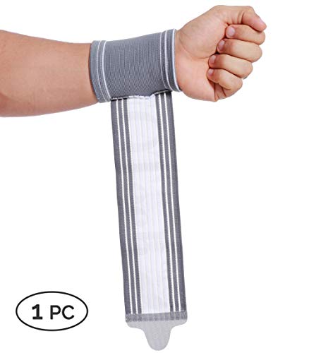 Muñequera ancha de sujeción (1 Unidad) - Tejido ligero, elástico y transpirable - Tira de compresión ajustable - Marca Neotech Care - Gris (Talla L)