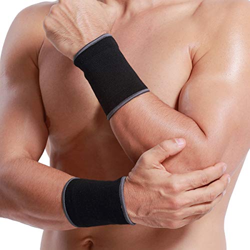 Muñequera de sujeción (1 Par) - Tejido ligero, elástico y transpirable - Marca Neotech Care - Compresión media - Negro (Talla L)