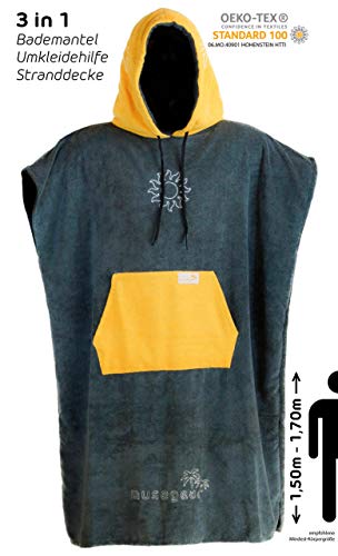 musegear Poncho de surf para adultos, portátil, talla única, pequeño, 1,50-1,70 m, color naranja/antracita, accesorio para cambiar de ropa y albornoz