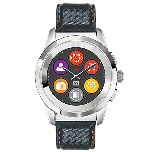 MyKronoz ZeTime Premium Reloj Inteligente híbrido 44mm con Agujas mecánicas sobre una Pantalla a Color táctil – Regular Cepillado Titanio/Costura Naranja y Negro Carbon