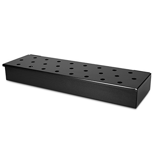 Navaris ahumador para Grill - Caja de ahumar para Gas carbón y leña - Accesorio para Barbacoa de Metal Negro - Smoker Box para Ahumado de Carne