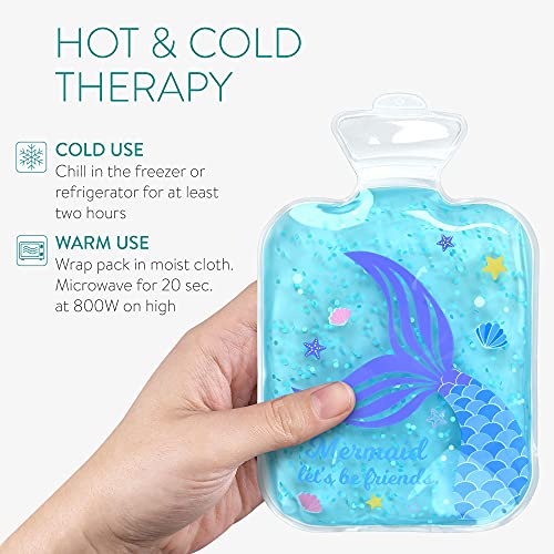 Navaris Set 2x compresa de gel para niños - Bolsitas reutilizables para aplicar calor frío - Apta para microondas y congelador - Diseño de sirena