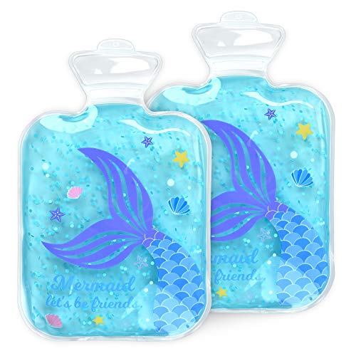 Navaris Set 2x compresa de gel para niños - Bolsitas reutilizables para aplicar calor frío - Apta para microondas y congelador - Diseño de sirena