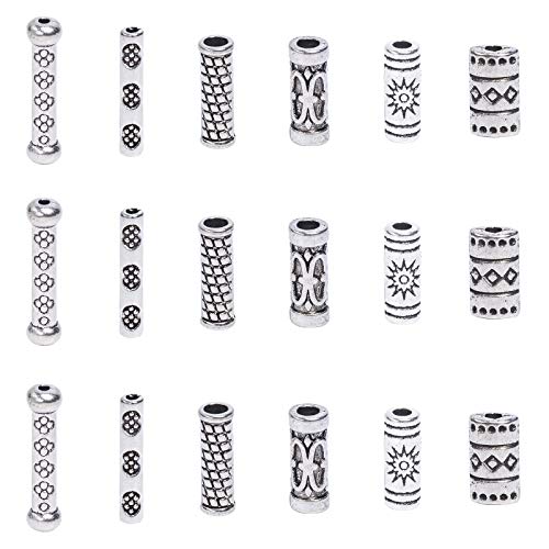 NBEADS 1 Caja de 120 Piezas de Cuentas Espaciadoras de Tubo de Aleación Vintage, Collares Sueltos de Columna de Metal de Estilo Tibetano DIY Crafting Connector Accesorios, Plata Antigua