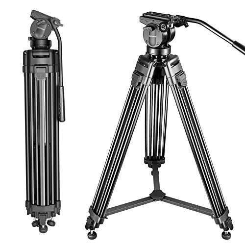 Neewer Professional 155cm Trípode de Cámara Video de Aleación de Aluminio con Cabeza de Arrastre de Fluido de 360 Grados, Placa de Liberación Rápida de 1/4" y 3/8" y Nivel de Burbuja, Carga hasta 6kg