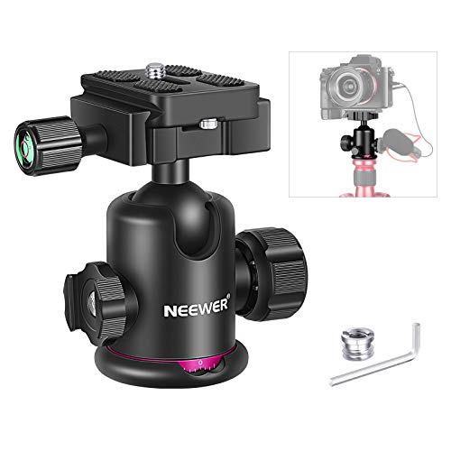 Neewer Soporte de Trípode con Cabeza Esférica con Soporte para Micrófono/Luz de Zapata Fría Cabeza Esférica Panorámica Giratoria de 360 Grados con Placa Liberación Rápida 1/4 Carga hasta 8kg