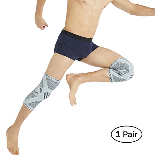 Neotech Care - Rodillera de fibra de bambú (1 Par) - Material ligero, elástico, cómodo y transpirable - Para hombre, mujer y adolescentes - Rodilla derecha o izquierda - Gris - M