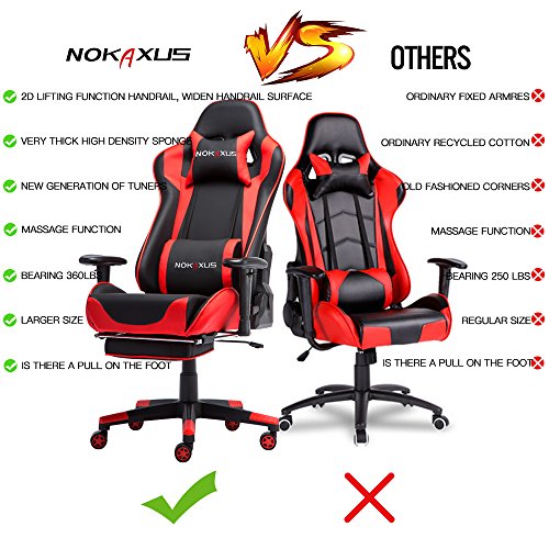 NOKAXUS - Silla de Oficina para Videojuegos tamaño Grande Respaldo Alto Asiento de Carreras con masajeador Soporte Lumbar y reposapiés retráctil Ajuste de 90-180 Grados del Respaldo (Yk-6008-white)