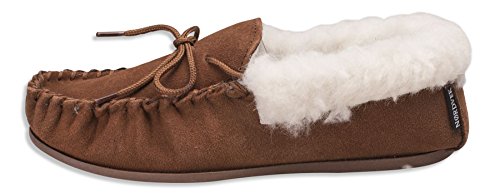 Nordvek - # 417-100 - Zapatillas de casa Mujer - Tipo Mocasín - Piel ovina auténtica - Collarín de Lana y Suela Dura