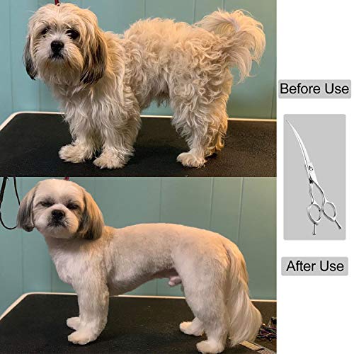 NOVOSACO Tijeras de aseo para perros curvadas de 7 pulgadas – Tijeras profesionales de aseo de perros – Tijeras de aseo de mascotas – Tijeras de aseo curvadas bidireccionales para perros y gatos
