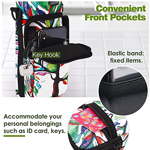 Nuovoware Bolso Térmica de Botella de Agua Portátil de Neopreno, 2 Bolsa con Correa de Hombro a Prueba de Caída, Funda Impermeable Protectora para Viaje, al Aire Libre - Árbol de Suerte