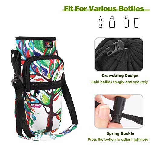 Nuovoware Bolso Térmica de Botella de Agua Portátil de Neopreno, 2 Bolsa con Correa de Hombro a Prueba de Caída, Funda Impermeable Protectora para Viaje, al Aire Libre - Árbol de Suerte