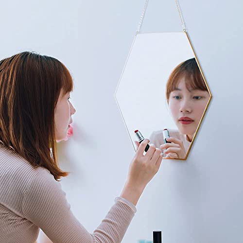 NZKW Espejo de Pared de rombo, Espejo de rombo con Correa de cordón Dorado, Espejo Colgante de rombo con Marco de Metal Cepillado para Dormitorio, Sala de Estar, baño, S