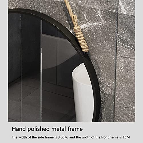 NZKW Espejo de Pared Redondo, Espejo Redondo con Correa de cordón Colgador de Hardware Dorado, Espejo Colgante Redondo con Marco de Metal Cepillado para Dormitorio, Sala de Estar, baño,