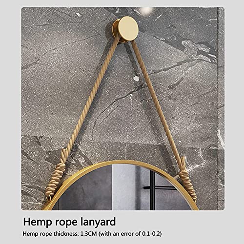 NZKW Espejo de Pared Redondo, Espejo Redondo con Correa de cordón Colgador de Hardware Dorado, Espejo Colgante Redondo con Marco de Metal Cepillado para Dormitorio, Sala de Estar, baño,