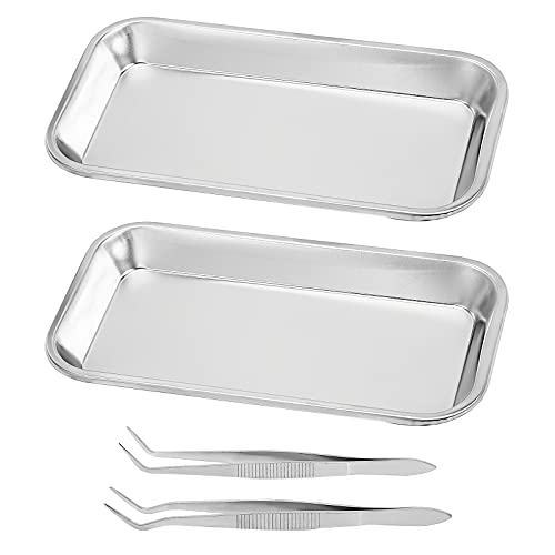 OLYCRAFT 2piezas Bandeja Quirúrgica de Acero Inoxidable Bandejas de Herramientas para Instrumentos de Laboratorio de Espesamiento con 2 Pinzas de Disección