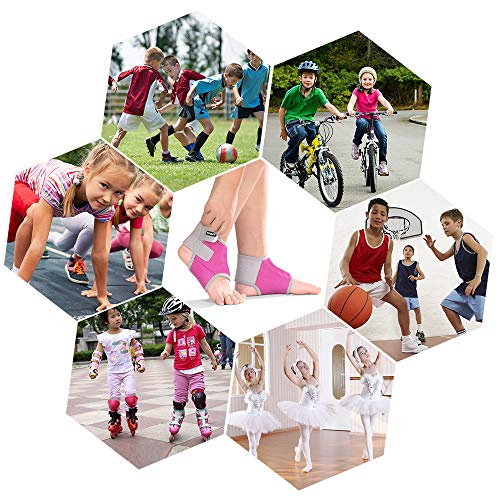 ONT Vendaje de Tobillo Niños 1 Par Ajustable Protectores de Tobillo Elástico Apoyo de Tobillo Niños para Fútbol Baloncesto Ciclismo Correr Bailar Protectores de Tobillo Rosa/S