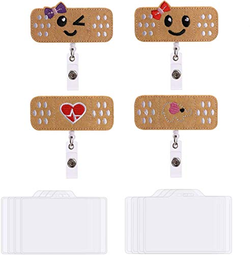 OOTSR carretes de insignia retráctiles para enfermeras con portatarjetas de identificación dos estilos horizontales (3.7''x2.4''), etiqueta nombre mujer y clips para personal de oficina/banco/hospital