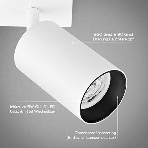 OPPER Lámparas de Techo LED 2 Focos Orientables incl. 2x Bombillas LED GU10 5W Blanco Cálido 3000K 220V 400lm Focos ajustables y giratorios para interiores para Dormitorio Cocina