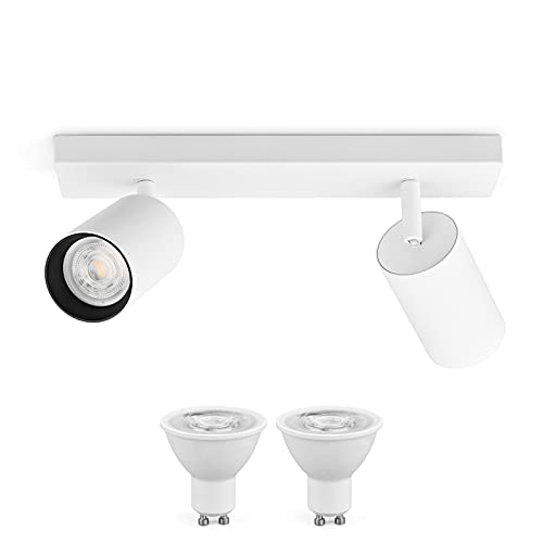 OPPER Lámparas de Techo LED 2 Focos Orientables incl. 2x Bombillas LED GU10 5W Blanco Cálido 3000K 220V 400lm Focos ajustables y giratorios para interiores para Dormitorio Cocina