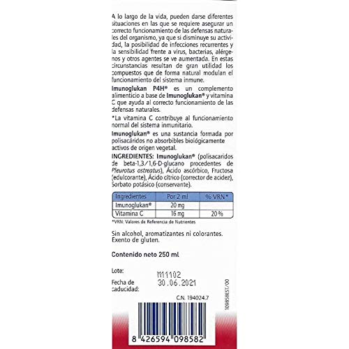 Ordesa Imunoglukan - Complemento alimenticio, con vitamina C que contribuye al correcto funcionamiento del sistema inmunitario, 250 ml, 1 unidad