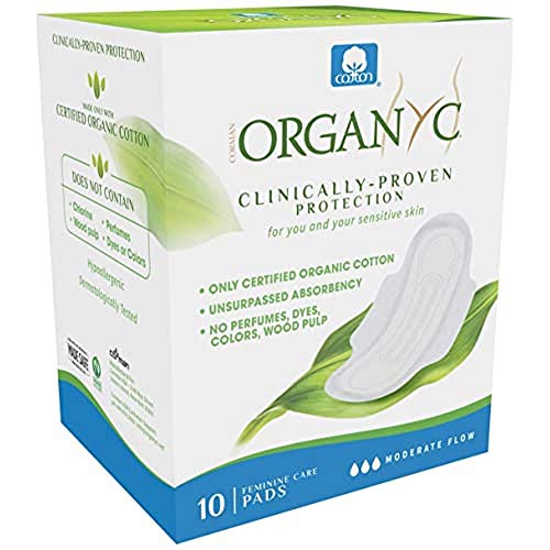 Organ(y)c, Compresas día con Alas Dobladas de Algodón Certificado 100% Biológico - 1 paquete x 10 unidades