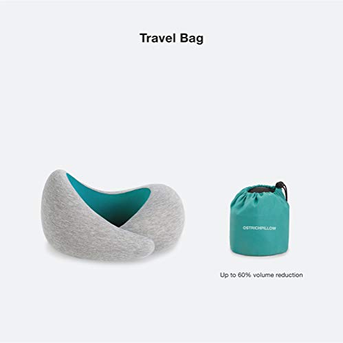 Ostrichpillow Go Almohada de Viaje viscoelástica con Memory Foam para el Dolor de Cuello a Dormir en Aviones, Tren, Coche – Color Aguamarina – Green