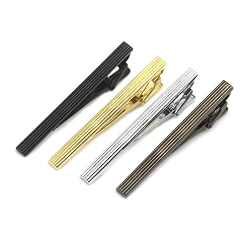 Owenqian Alfiler Corbata, Pisacorbatas, Moda Caballero Clip de Corbata Metal Colorido Rayas Verticales Simples Pasador de Corbata de Cuatro Colores Negocio