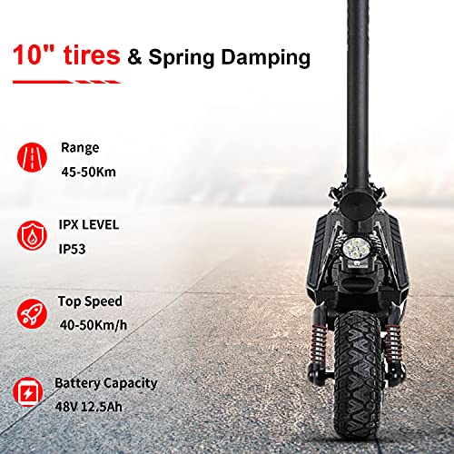 Patinete Eléctrico - Batería 48V/12,5 Ah hasta 50 Km de Autonomía, Neumáticos Todoterreno de 10 Pulgadas Scooter Eléctrico Plegable con Sistema de frenado Doble