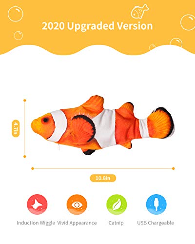 Peteast Juguetes para Gatos, Juguetes de Hierba gatera de Peces con Movimiento eléctrico realistas, Juguetes interactivos de Felpa para Gatos, Juguete para patear Peces para Gatos Kitten (Clownfish)