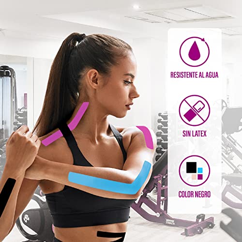 PhysioCare Kinesio Tape Negro. Cinta Elástica Sin Látex. Resistente Al Agua