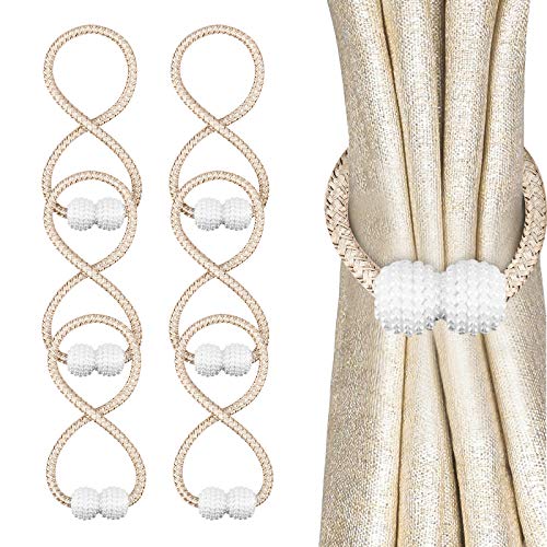 POOPHUNS Imán para Cortinas,Lote de 6 Cordones de sujeción magnéticos para Cortinas,Abrazadera de Cortina Magnética Soporte para Decoración de Familia Oficina(Beige)