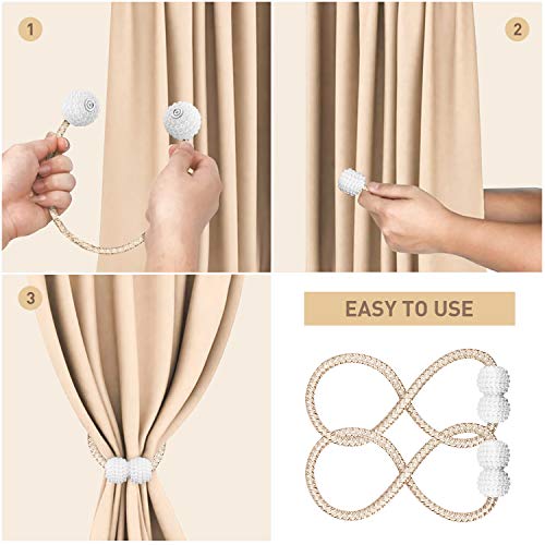 POOPHUNS Imán para Cortinas,Lote de 6 Cordones de sujeción magnéticos para Cortinas,Abrazadera de Cortina Magnética Soporte para Decoración de Familia Oficina(Beige)