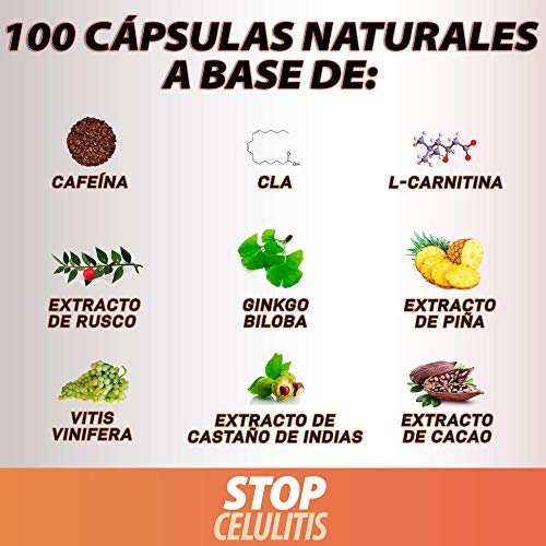 Potente Anticelulítico y Reductor Intensivo | Cápsulas reafirmantes y anticelulíticas naturales | Tonifica e hidrata la piel | Elimina la piel de naranja | CLA, L-Carnitina, Ginkgo Biloba | 100U.