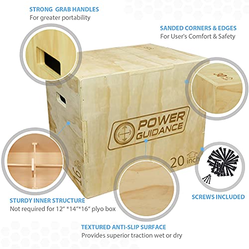 POWERGUIDANCE Caja pliométrica de Madera 3 en 1 - Ideal para Entrenamiento Cruzado -Plyo Caja de Madera, Plyo Box (#2-Plyo Box60/50/45CM)