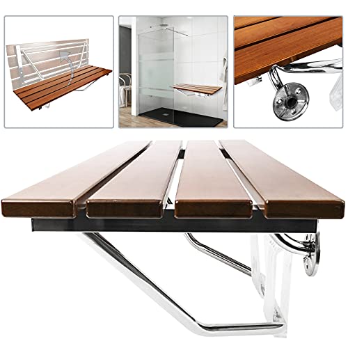 PrimeMatik - Asiento de Ducha abatible. Silla Plegable para Ancianos de Madera Tropical y Aluminio 900x338mm