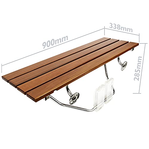 PrimeMatik - Asiento de Ducha abatible. Silla Plegable para Ancianos de Madera Tropical y Aluminio 900x338mm