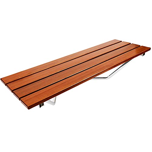 PrimeMatik - Asiento de Ducha abatible. Silla Plegable para Ancianos de Madera Tropical y Aluminio 900x338mm