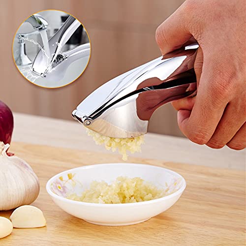 Punvot Prensa Ajos, Profesional Prensa Ajos Acero Inoxidable, Cortador de Ajos, Juego de Prensa de Ajos, Pelador de Ajos, Cepillo de Limpieza, Larga Duración, Ayudante de Cocina para Madre